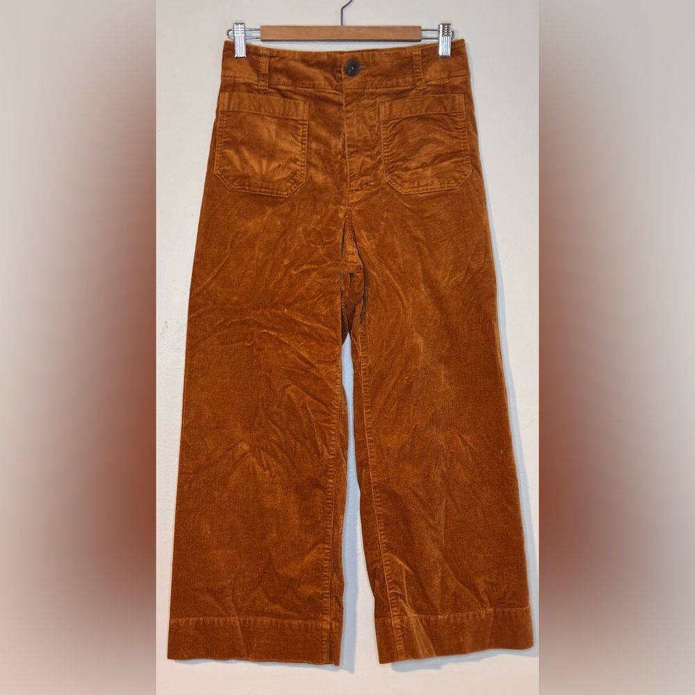 Maeve Wide-Leg Corduroy Cropped Pants in Rust - Picture 4 of 12